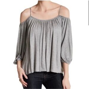 Bailey 44 Off Cold Shoulder‎ Tunic Top Long Sleeve Gray Blouse Casual M Festival
